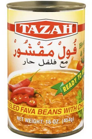 Tazah Peeled Fava Beans With Chili (16 OZ) فول مقشر من "تازة" مع الفلفل الحار